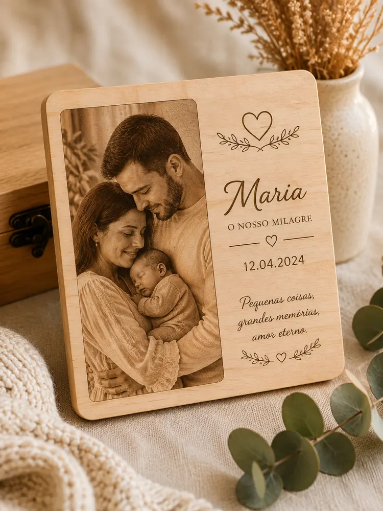 Moldura personalizada com fotografia de família e bebé